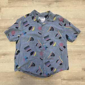 #takepride Geometric Gay Pride Flag Blue Button Up Short Sleeve Shirt Size XXL